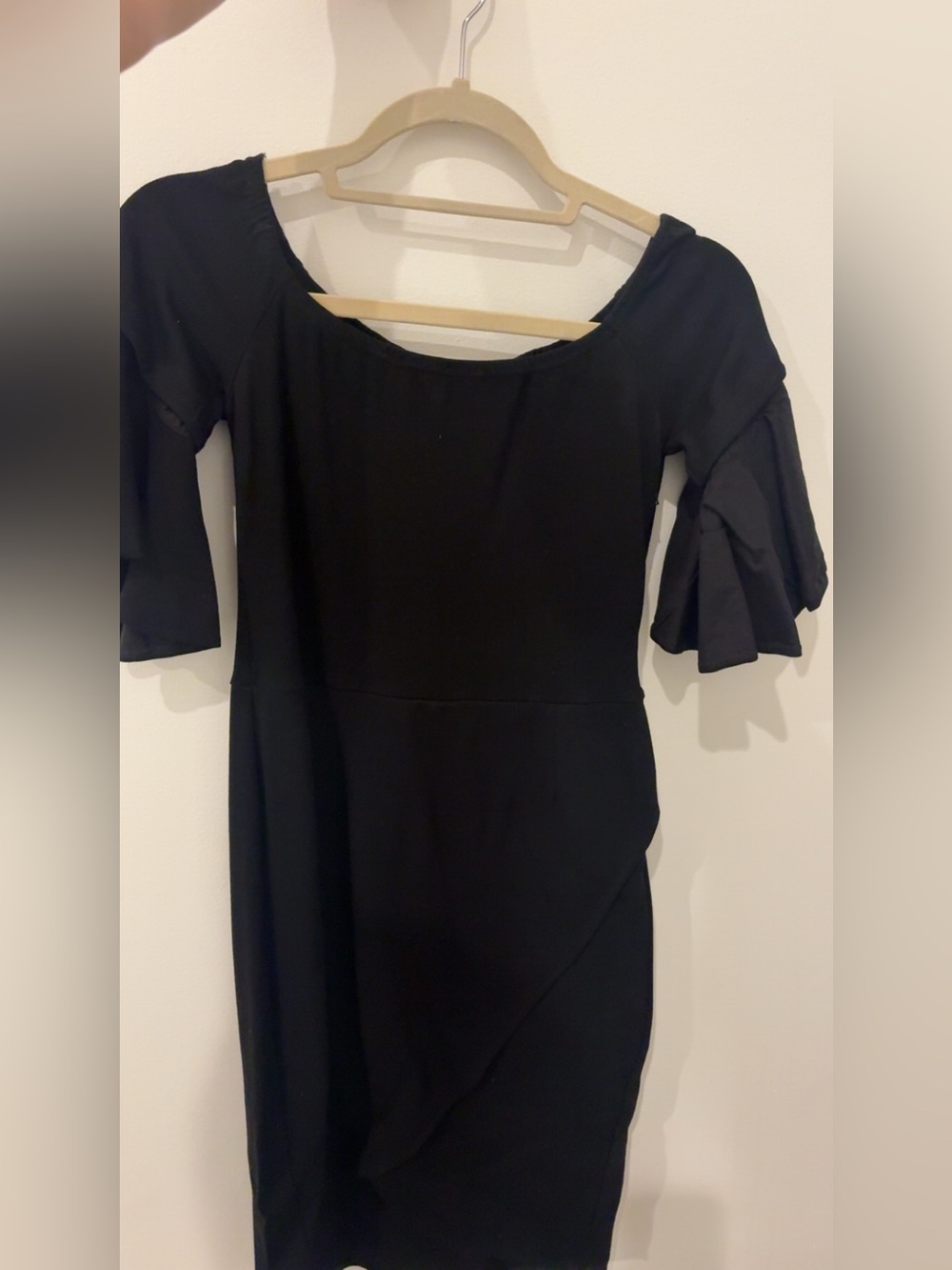Anne Fontaine Black Midi Dress with Ruffle Elbow Sleeves